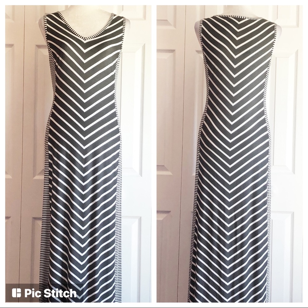NWT Style & Co. Gray Stripe Knit Stretch Sleeveless Maxi Dress Small